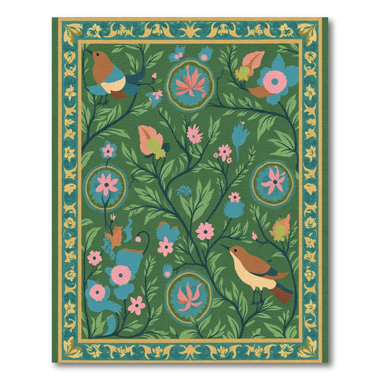 Green Floral Bird Botanical Garden Rug