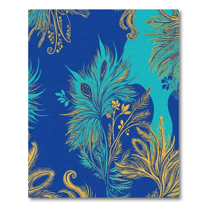 Majestic Blue Teal Golden Feather Arrangement Rug