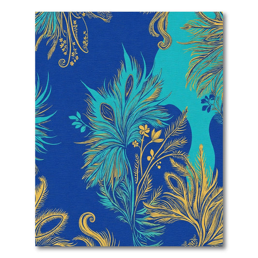 Majestic Blue Teal Golden Feather Arrangement Rug