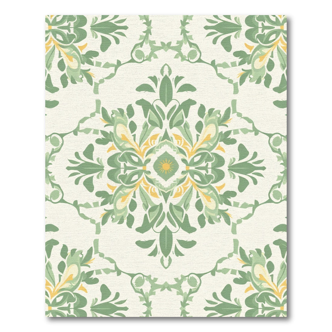Green Yellow Floral Medallion Rococo Rug