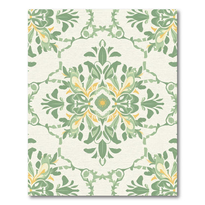 Green Yellow Floral Medallion Rococo Rug