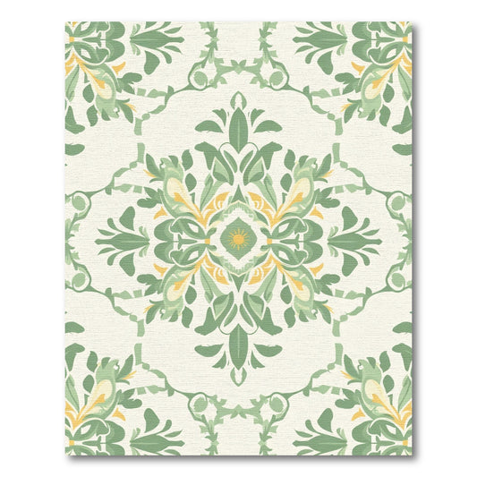 Green Yellow Floral Medallion Rococo Rug