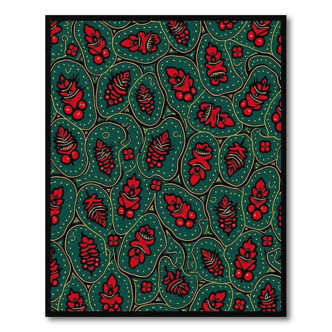 Red Floral Medallions Green Organic Rug