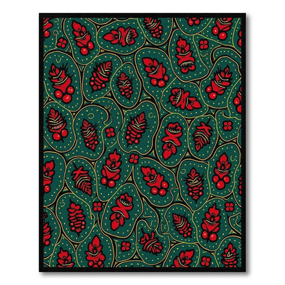 Red Floral Medallions Green Organic Rug