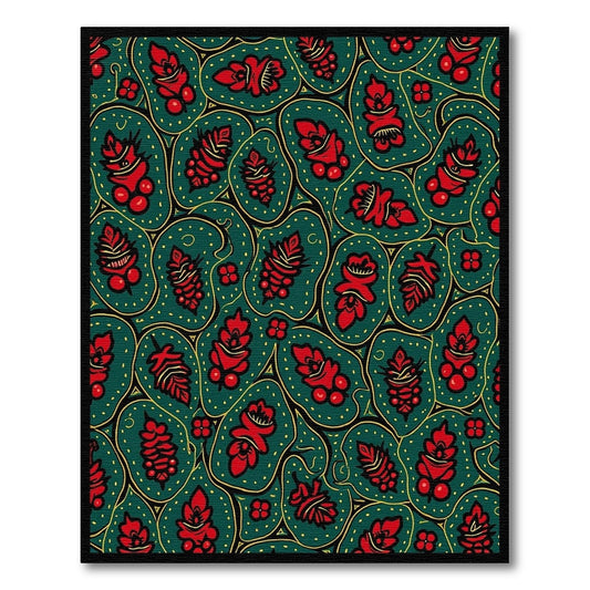 Red Floral Medallions Green Organic Rug