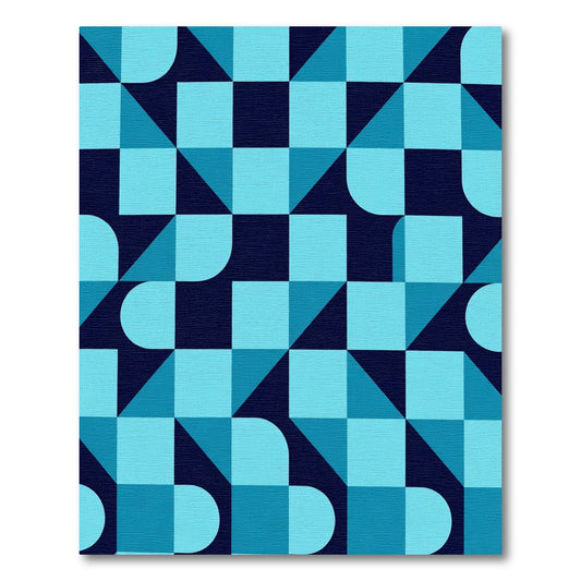 Deep Blue Geometric Quarter Circle Rug