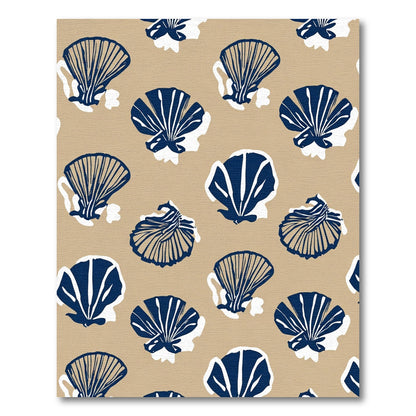 Navy Beige Scattered Seashell Accent Rug