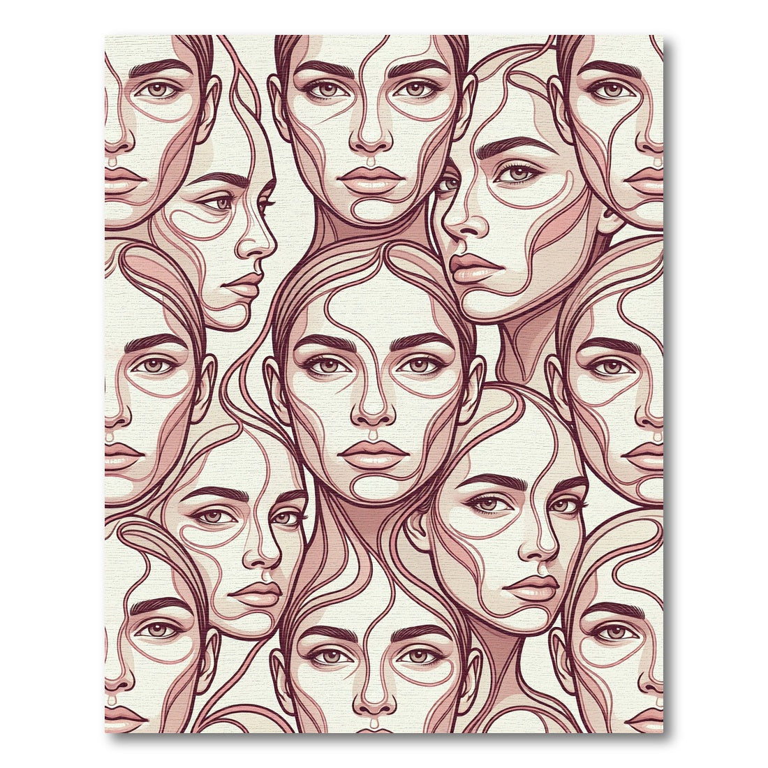 Minimalist Pink Line Art Faces Rug