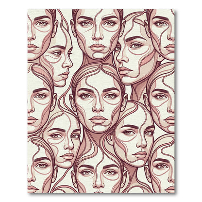 Minimalist Pink Line Art Faces Rug