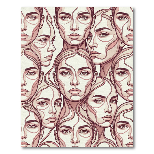 Minimalist Pink Line Art Faces Rug