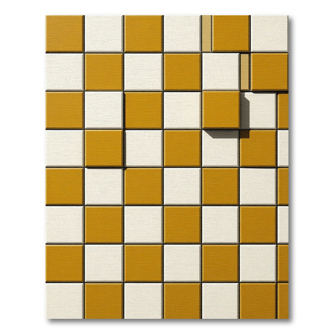 Golden Ochre White Checkerboard Squares Rug