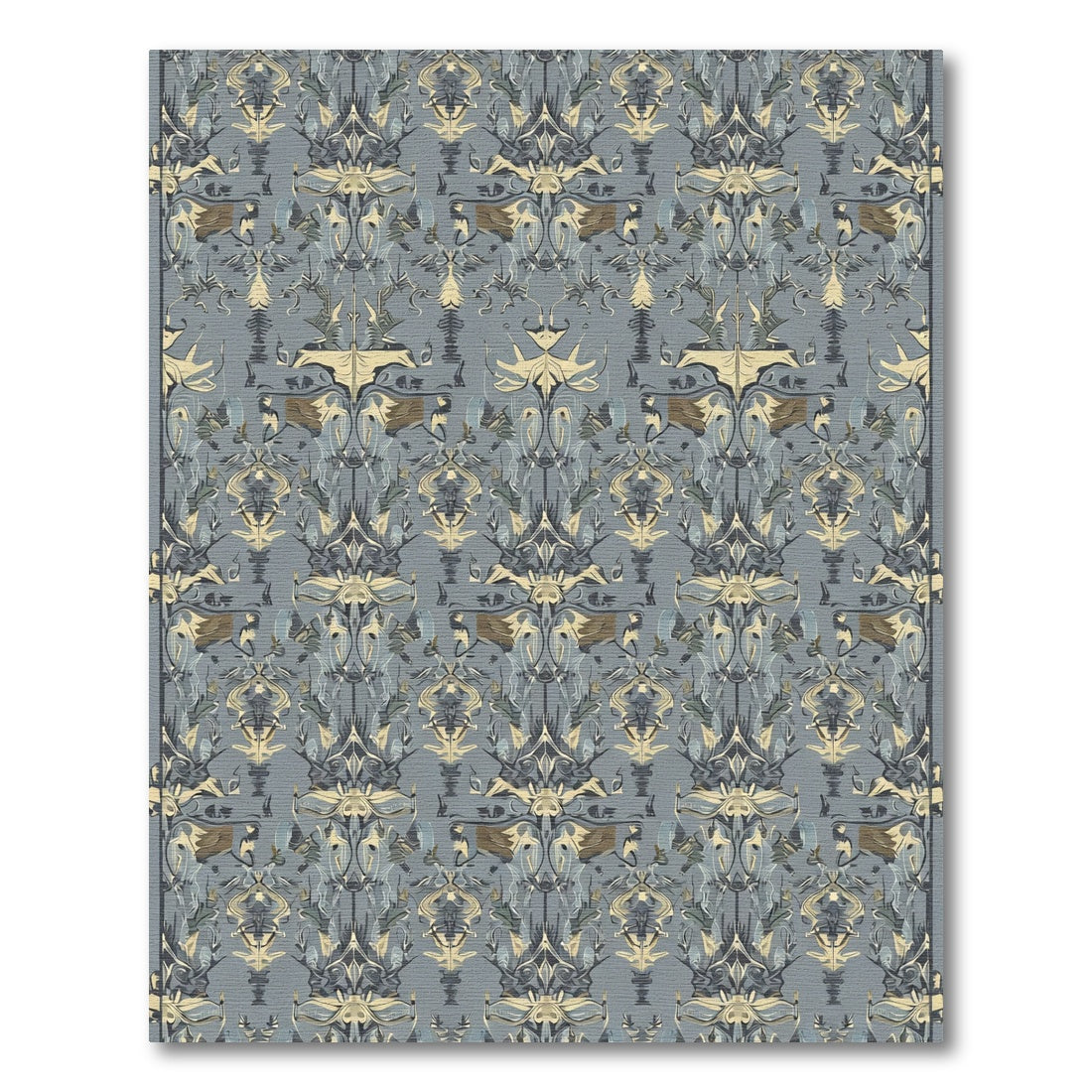 Baroque Gray Gold Damask Medallion Rug