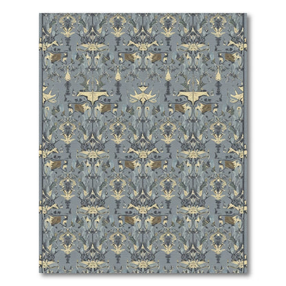 Baroque Gray Gold Damask Medallion Rug