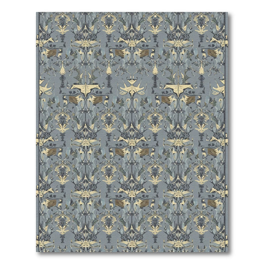 Baroque Gray Gold Damask Medallion Rug
