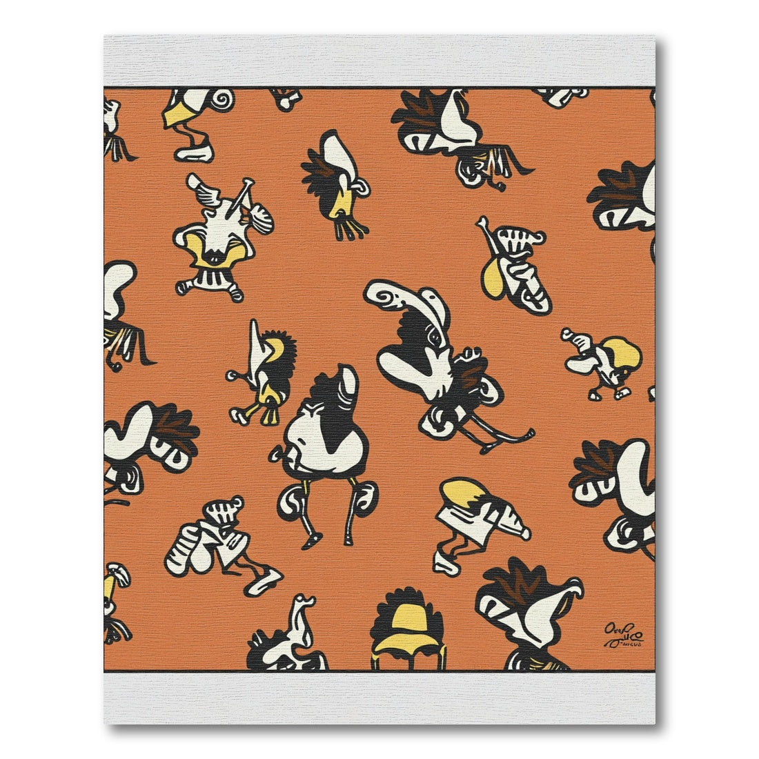 Whimsical Creatures Orange Abstract Artwork Rug