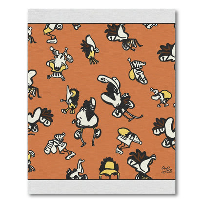 Whimsical Creatures Orange Abstract Artwork Rug