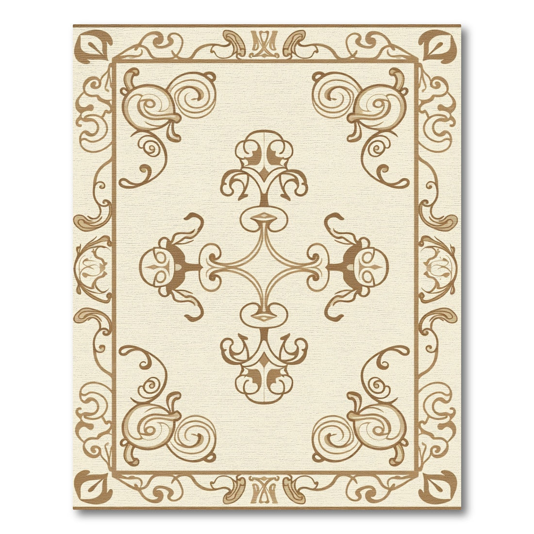 Beige Rococo Swirl Scroll Border Rug