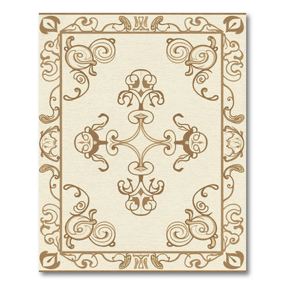 Beige Rococo Swirl Scroll Border Rug