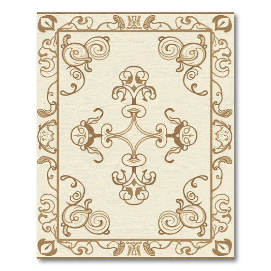 Beige Rococo Swirl Scroll Border Rug