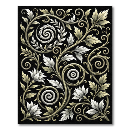White and Gold Floral Scrollwork Rug
