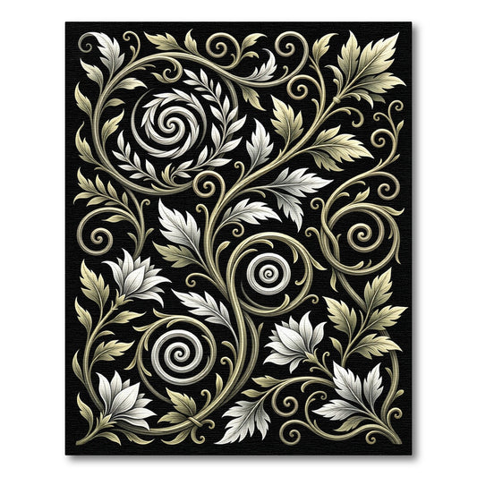 White and Gold Floral Scrollwork Rug
