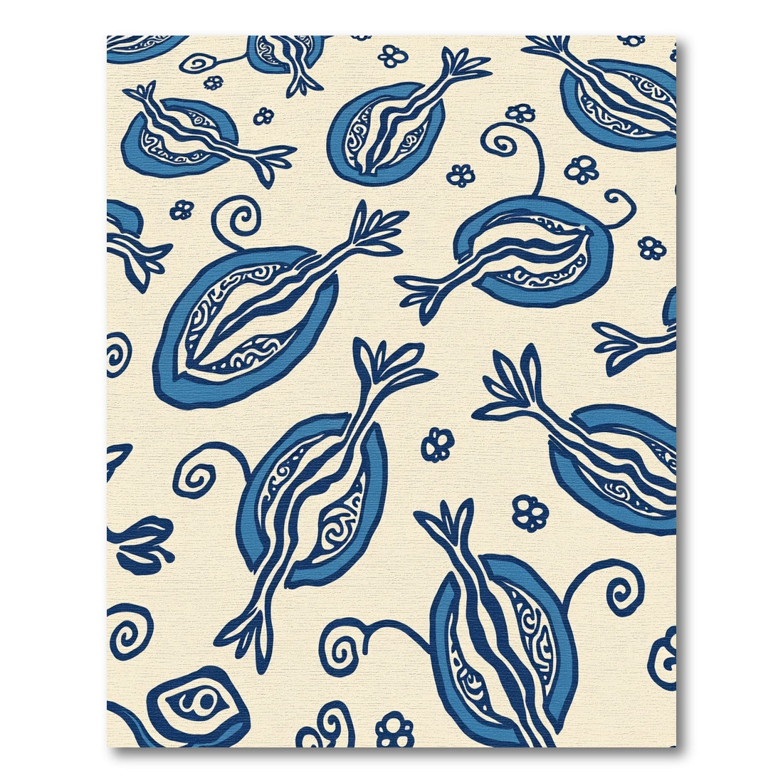 Blue White Stylized Fruit Floral Rug