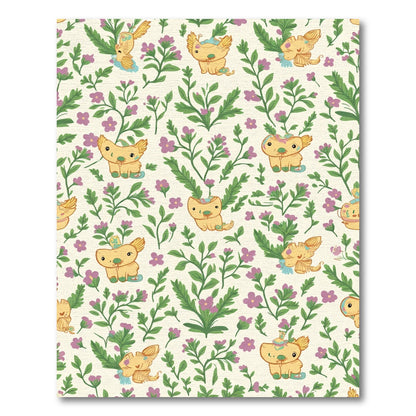 Whimsical Yellow Creatures Floral Meadow Rug