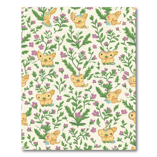 Whimsical Yellow Creatures Floral Meadow Rug