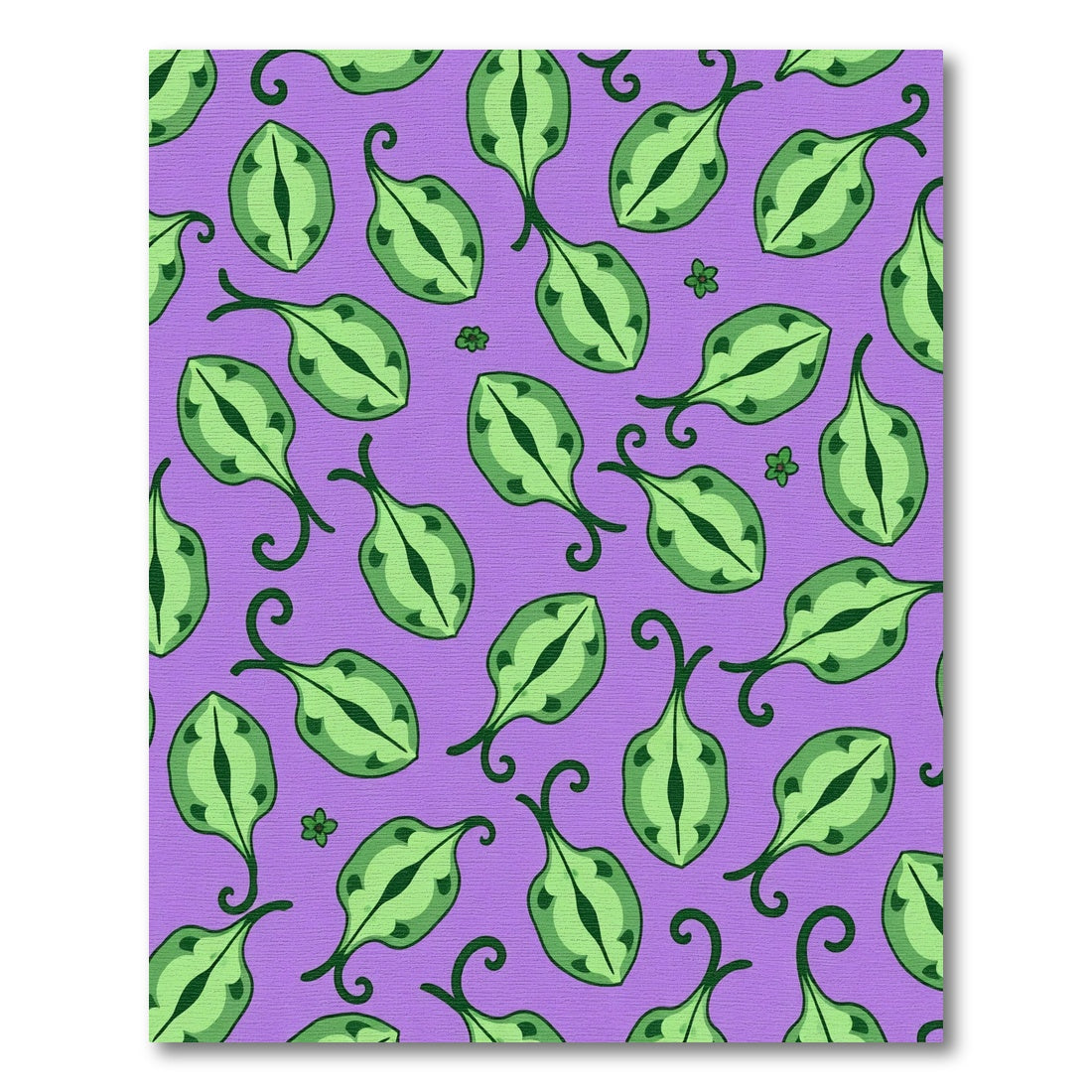 Lilac Green Stylized Leaf Pattern Rug