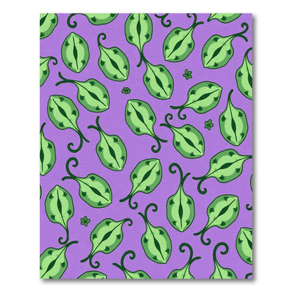 Lilac Green Stylized Leaf Pattern Rug