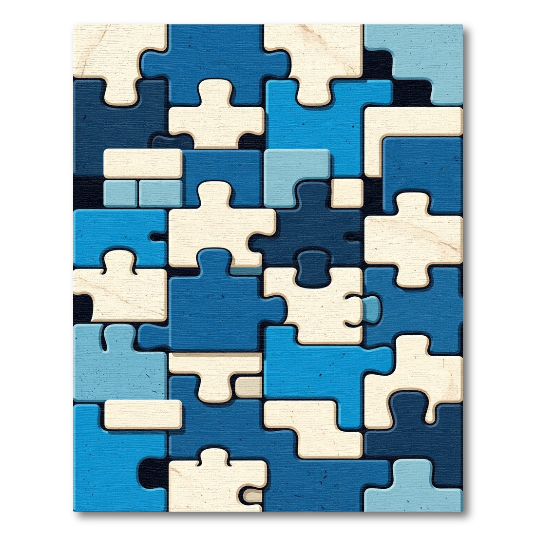 Blue and Cream Puzzle Pieces Rug
