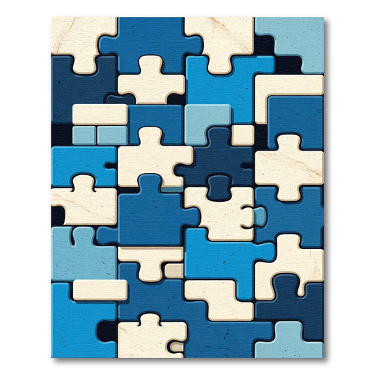 Blue and Cream Puzzle Pieces Rug