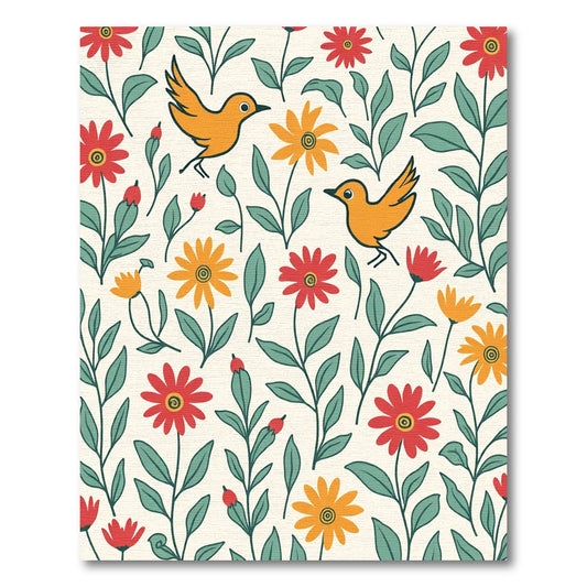 Whimsical Orange Birds Floral Garden Rug