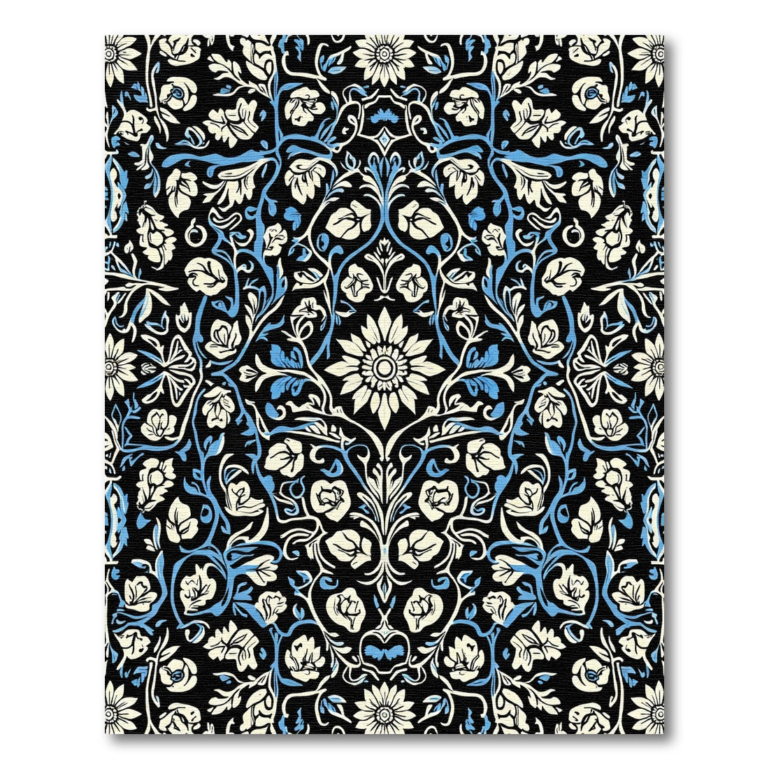 Cream Blue Floral Garden Symmetry Rug