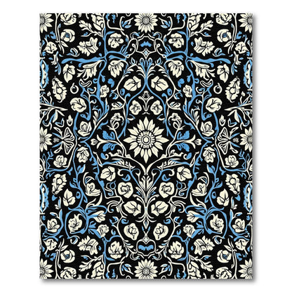 Cream Blue Floral Garden Symmetry Rug