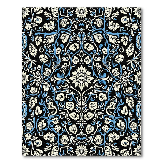 Cream Blue Floral Garden Symmetry Rug