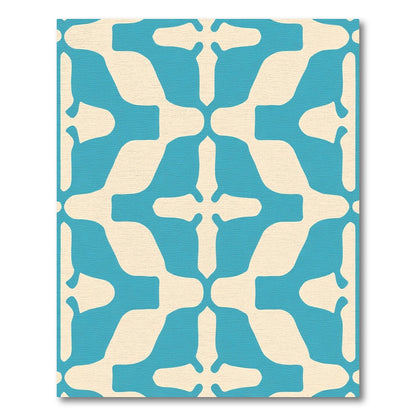 Aqua Cream Abstract Square Motif Rug
