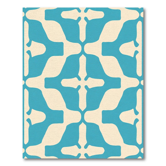 Aqua Cream Abstract Square Motif Rug
