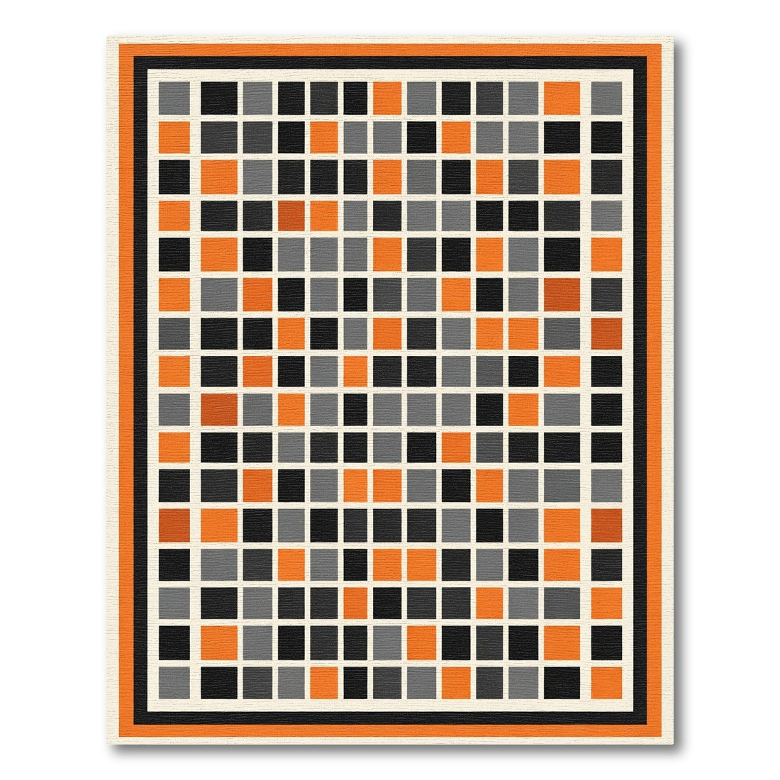 Modern Orange Gray Black Squares Rug