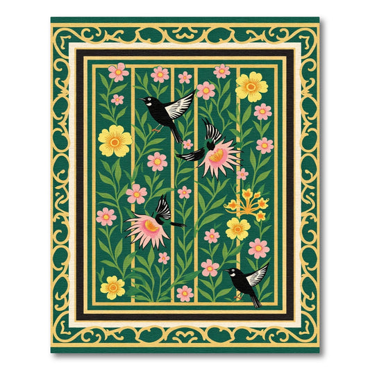 Emerald Green Birds Garden Floral Rug