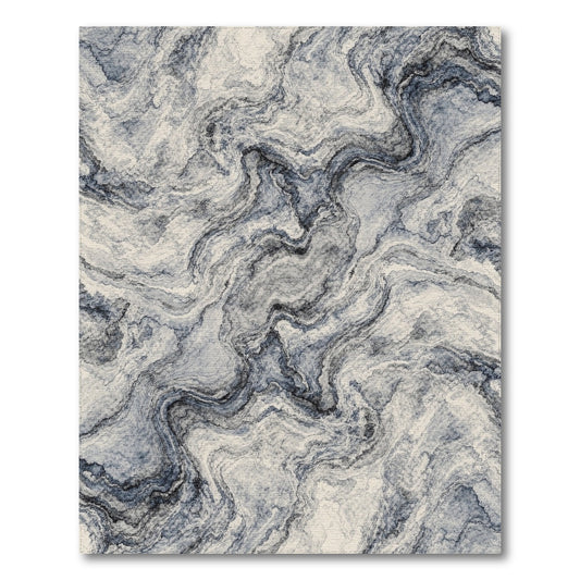 Abstract Area Blue and Teal Blue Marble Swirl Area Rug