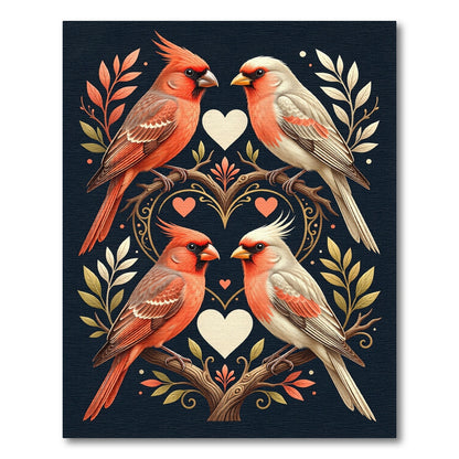 Romantic Cardinal Love Hearts Garden Rug