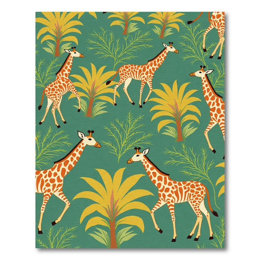 Green Safari Giraffe Palm Foliage Rug