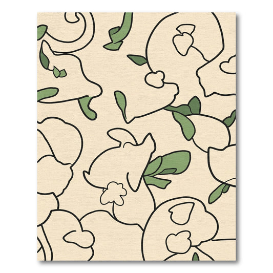 Cream Green Abstract Organic Bloom Rug
