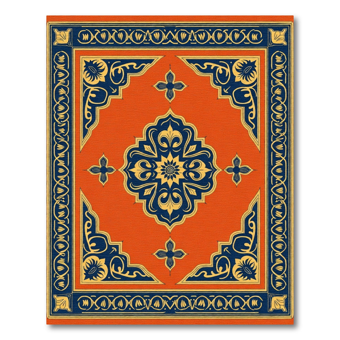 Ornate Orange and Navy Medallion Rug