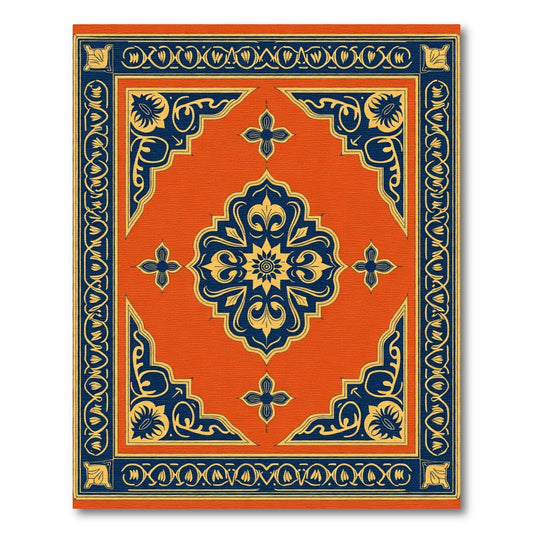 Ornate Orange and Navy Medallion Rug