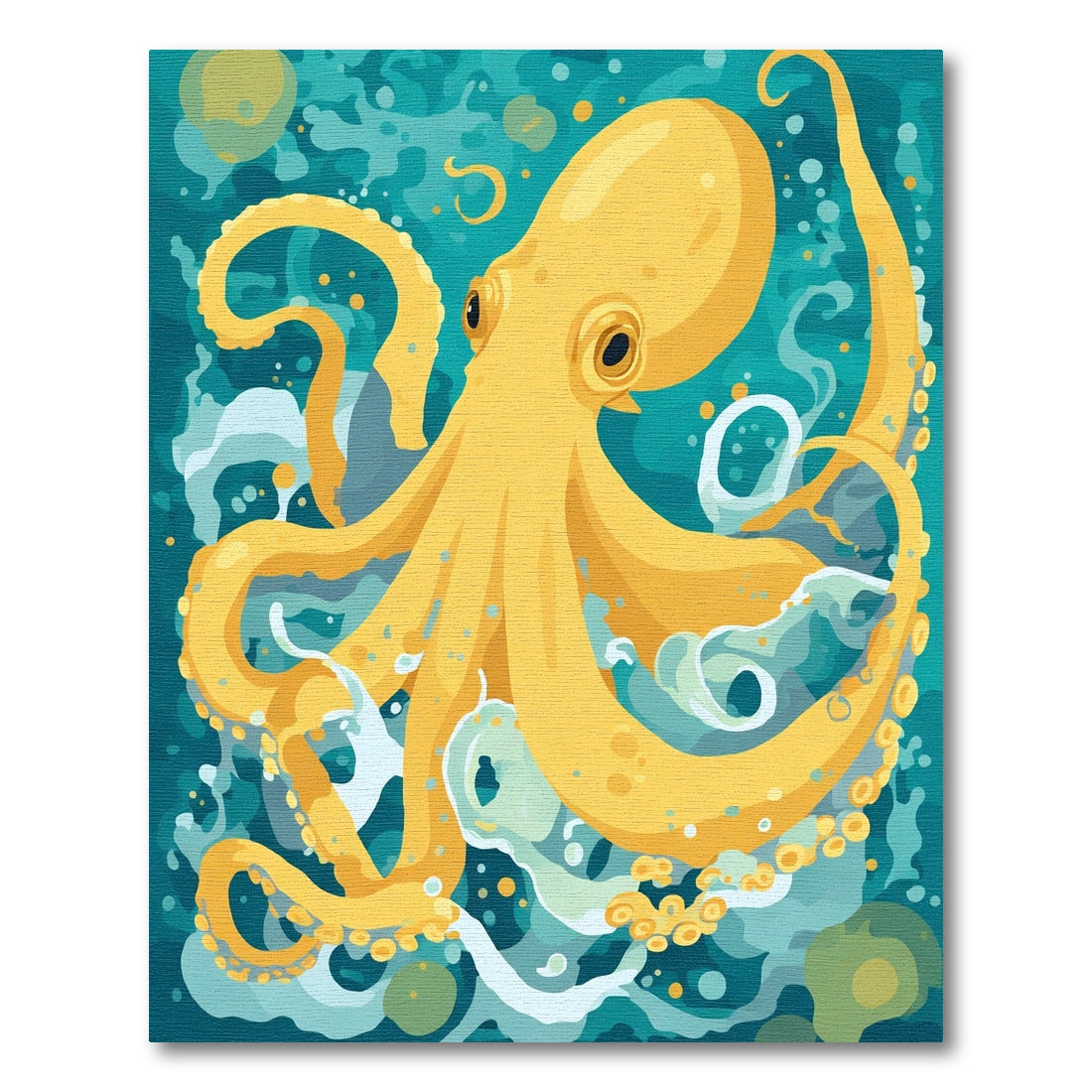 Yellow Octopus In Deep Teal Waters Rug