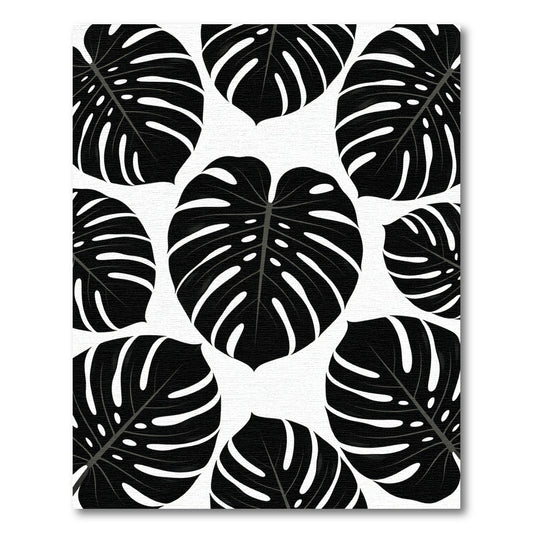 Bold Black Tropical Leaf Collage Rug
