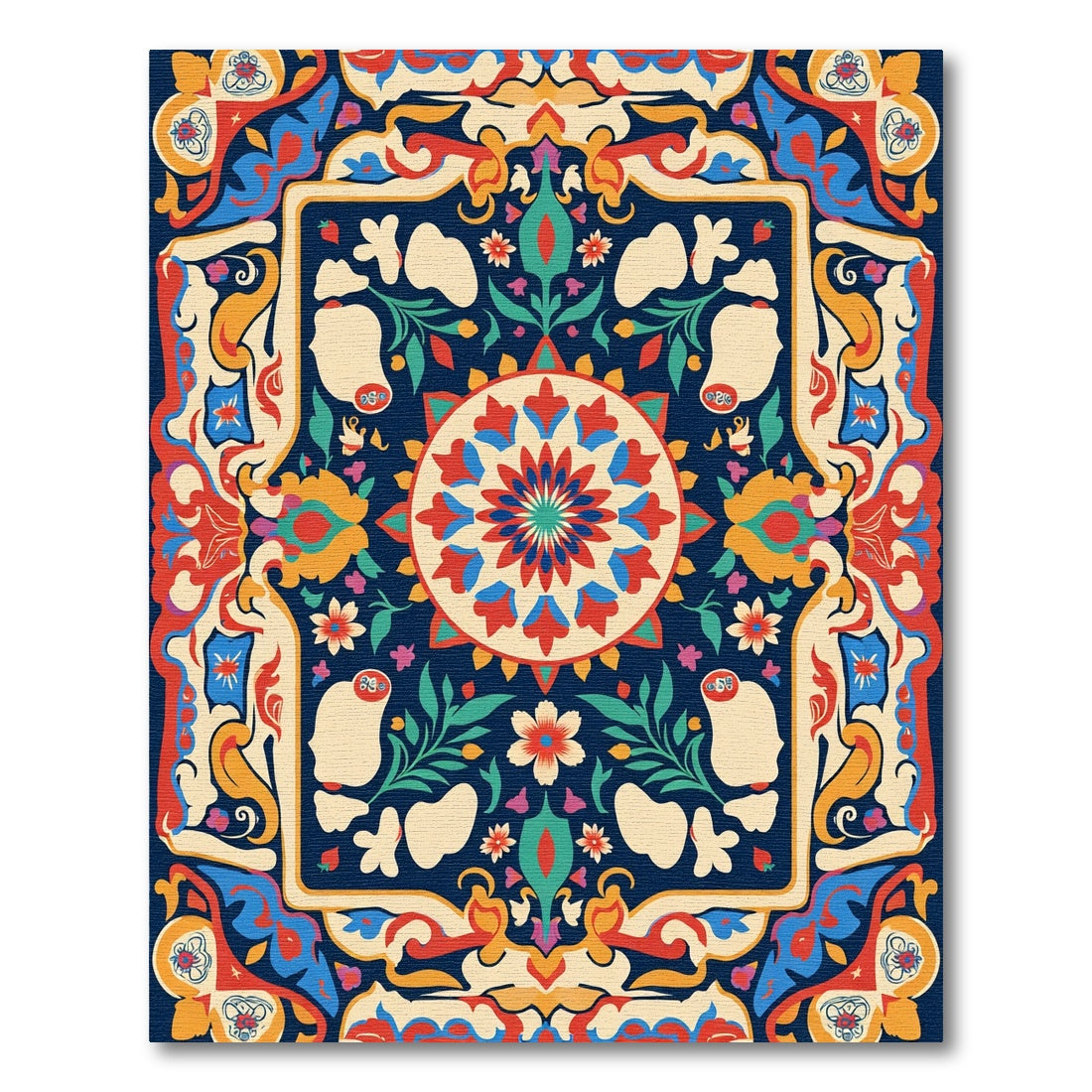 Ornate Floral Medallion Navy Rug