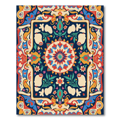 Ornate Floral Medallion Navy Rug